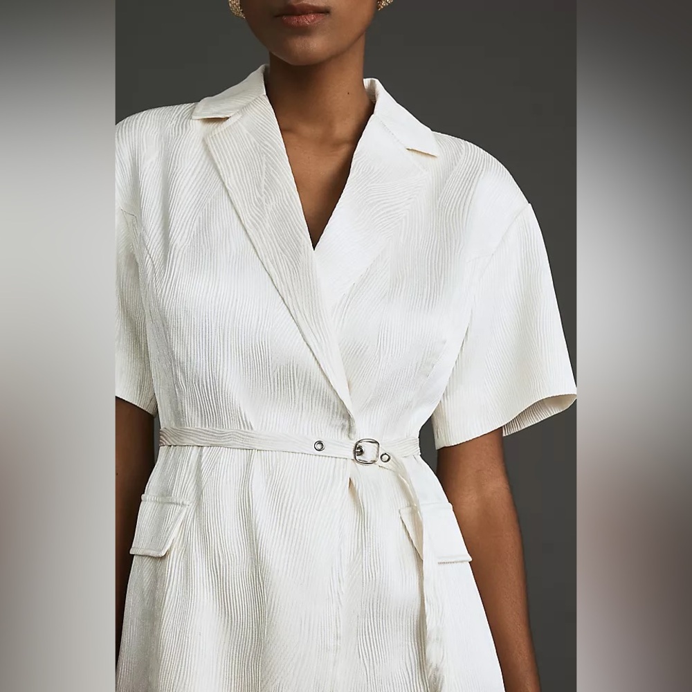 Anthropologie‎ 4SI3NNA Lorenzo Short-Sleeve Belted Blazer Dress in White Size XS